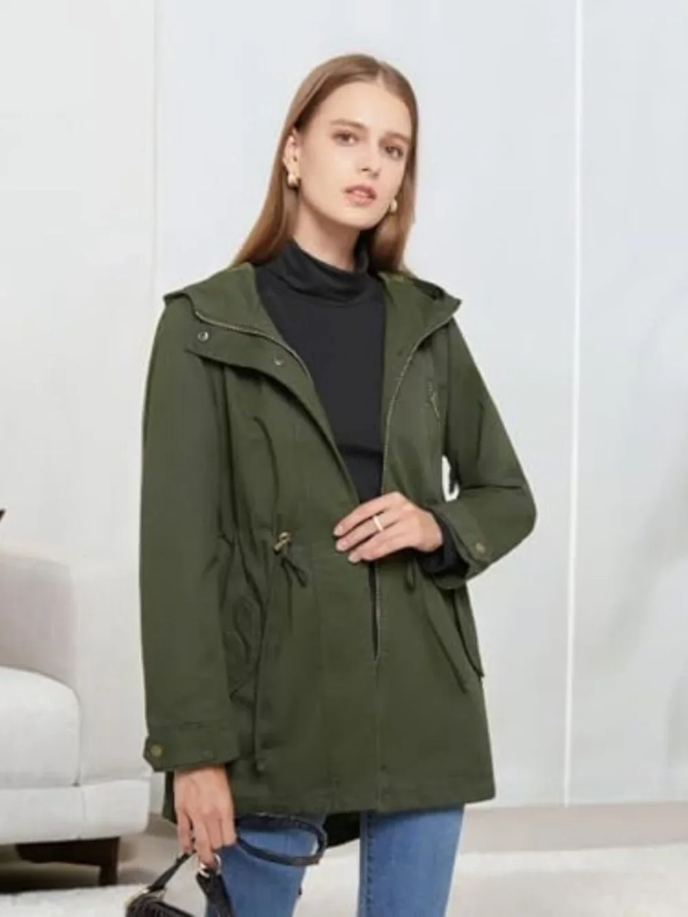๐ Women's Ligtweight Jackets Anorak Utility Drawstring Waist Hoodie Zip Up - Picture 2 of 5